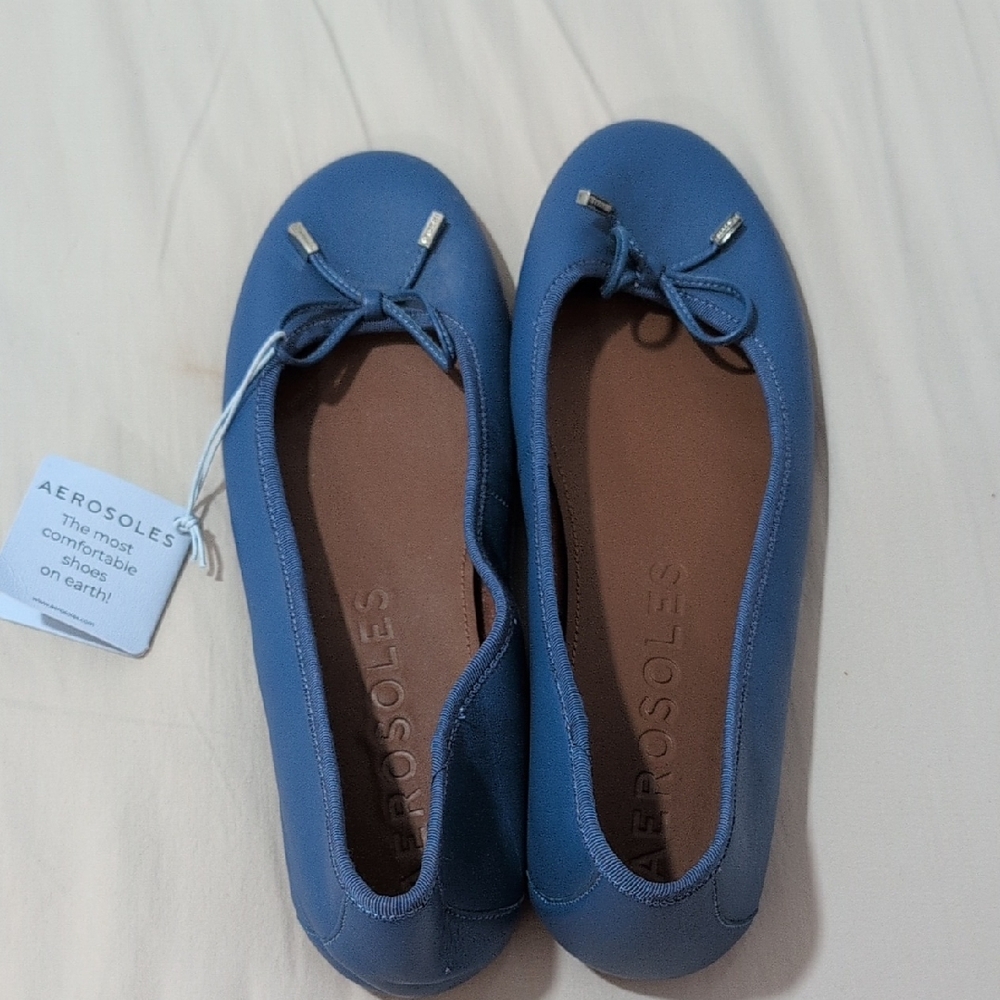 AEROSOLES Blue Ballet Flats with Bow